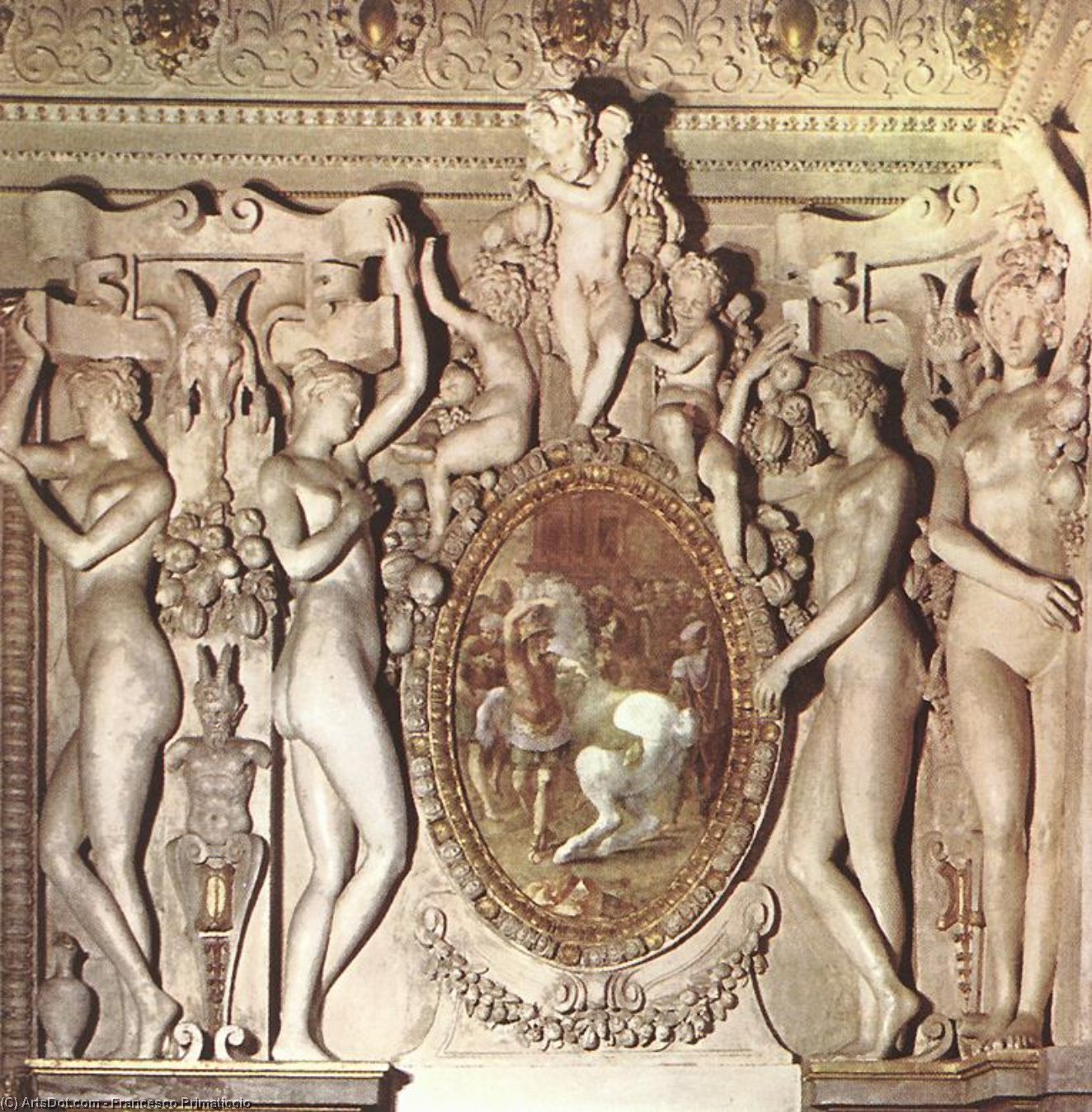 Wikioo.org - Bách khoa toàn thư về mỹ thuật - Vẽ tranh, Tác phẩm nghệ thuật Francesco Primaticcio - Royal Staircase (detail)