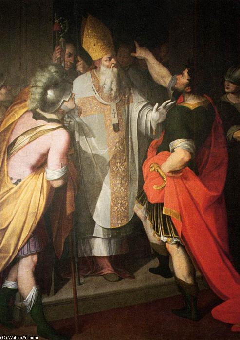 Wikioo.org - The Encyclopedia of Fine Arts - Painting, Artwork by Camillo Procaccini - St Ambrose Stopping Theodosius