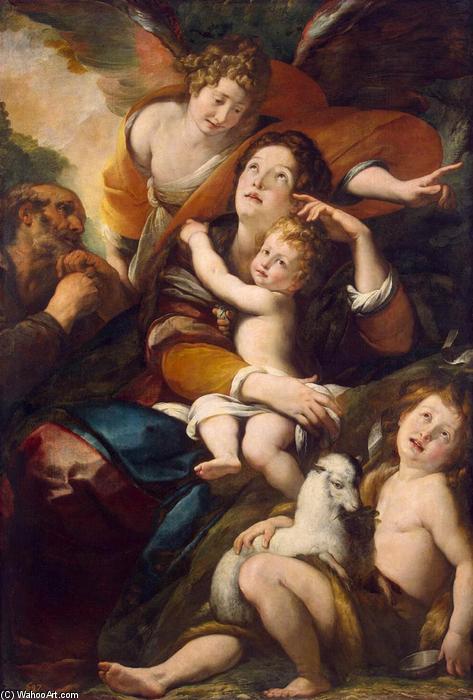 WikiOO.org - אנציקלופדיה לאמנויות יפות - ציור, יצירות אמנות Giulio Cesare Procaccini - Holy Family with John the Baptist and an Angel