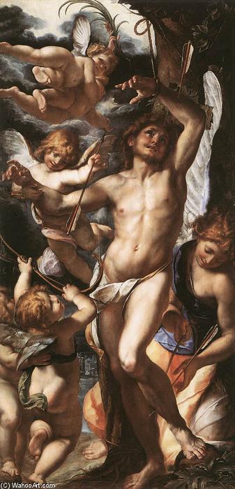 WikiOO.org - Enciklopedija dailės - Tapyba, meno kuriniai Giulio Cesare Procaccini - St Sebastian Tended by Angels