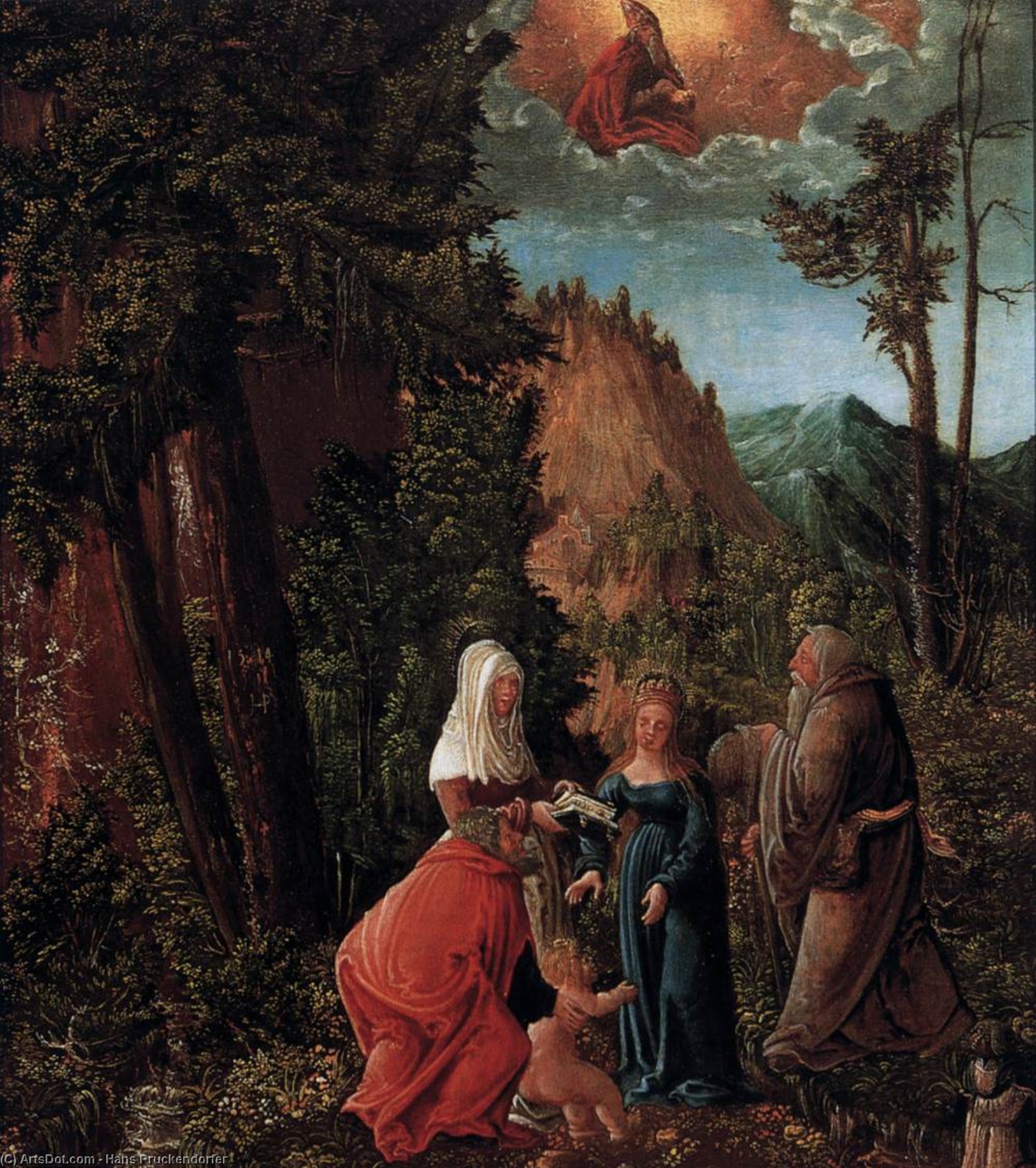 Wikioo.org – La Enciclopedia de las Bellas Artes - Pintura, Obras de arte de Hans Pruckendorfer - el santo familia cómo  Un  bosque