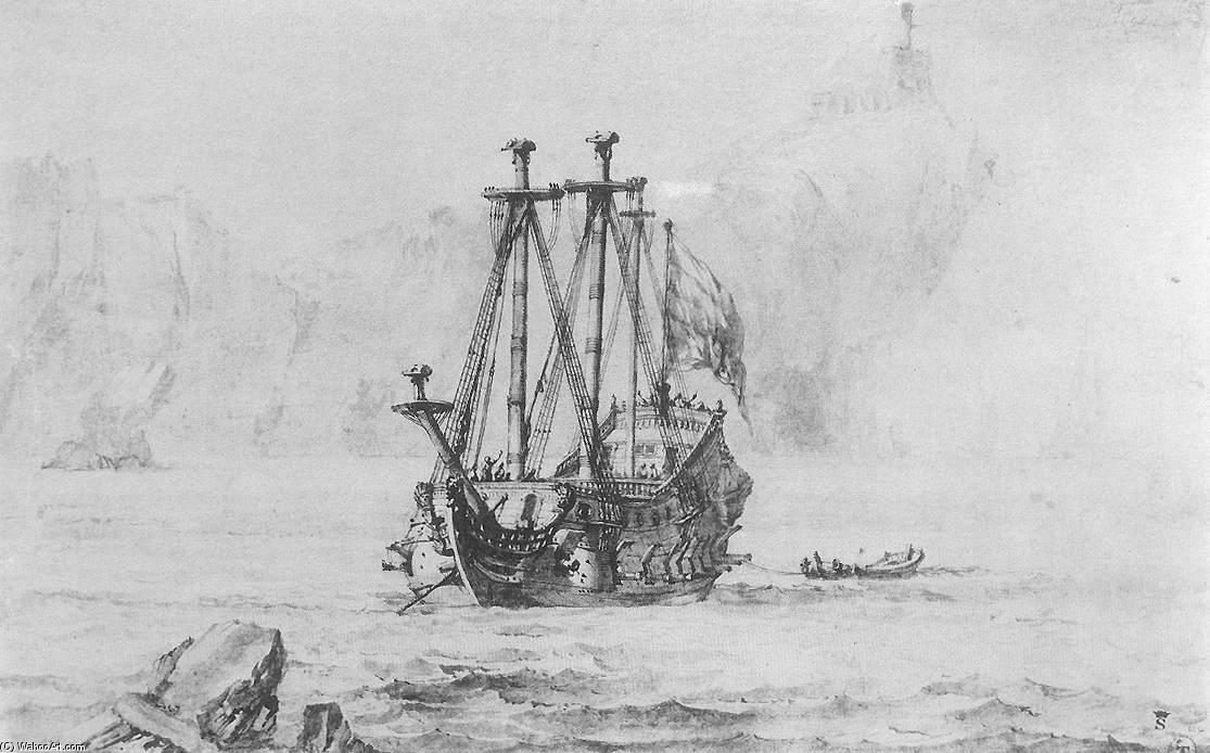 WikiOO.org - Encyclopedia of Fine Arts - Lukisan, Artwork Pierre Puget - Navigation before a Promontory