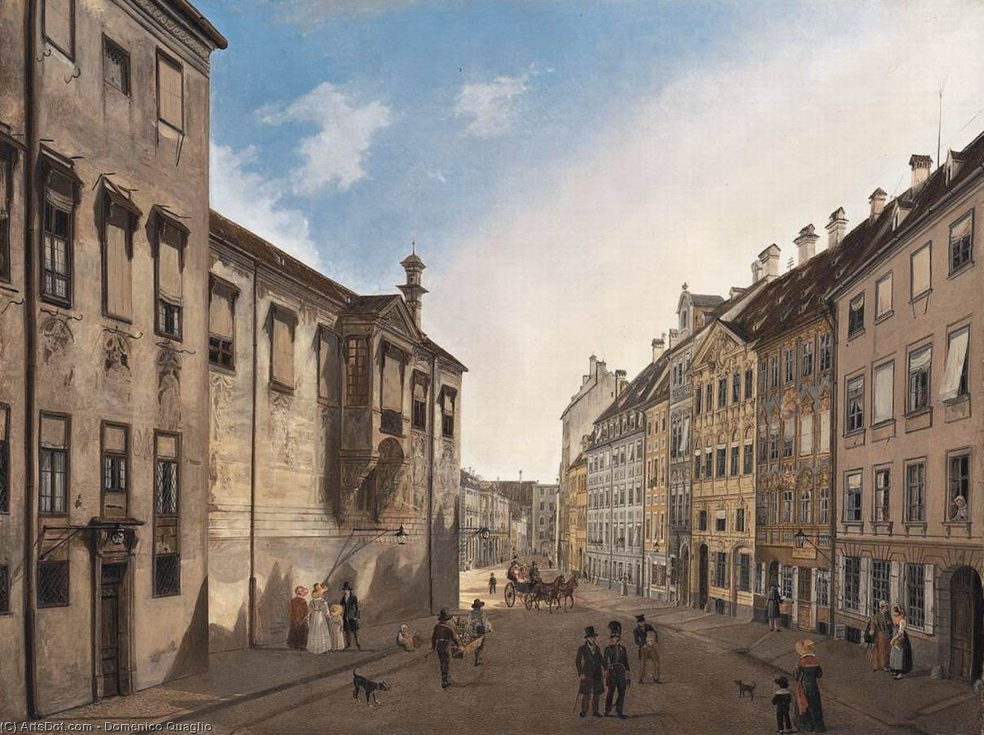 Wikioo.org - The Encyclopedia of Fine Arts - Painting, Artwork by Domenico Quaglio - Residenzstrasse Looking Towards Max-Joseph-Platz in 1826