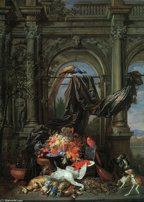 Wikioo.org - The Encyclopedia of Fine Arts - Painting, Artwork by Erasmus Ii Quellinus - Still-Life in an Architectural Setting