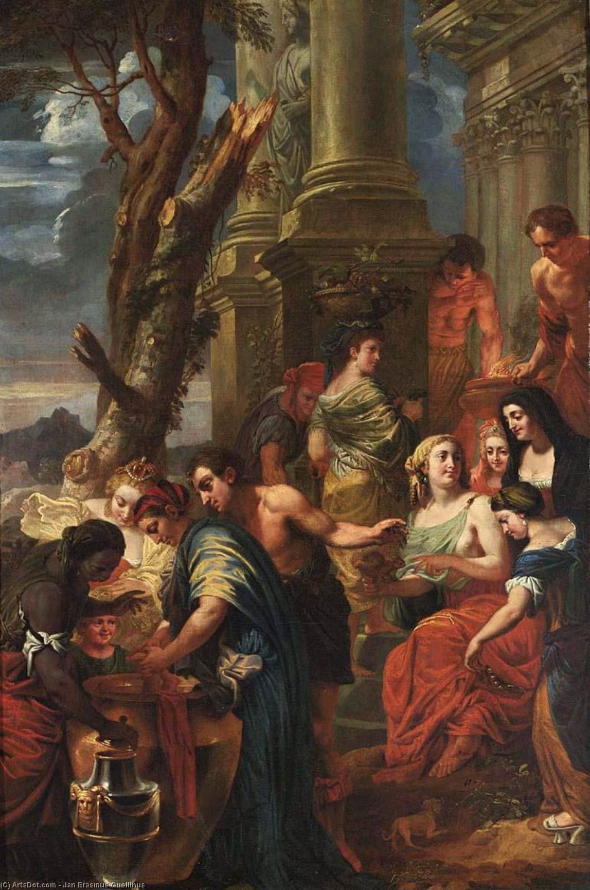 Wikioo.org - The Encyclopedia of Fine Arts - Painting, Artwork by Erasmus Ii Quellinus - Thetis Dips Achilles in a Vase with Water from the Styx