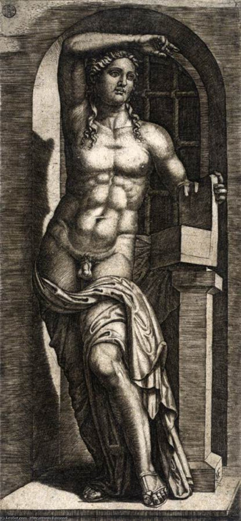Wikioo.org - The Encyclopedia of Fine Arts - Painting, Artwork by Marcantonio Raimondi - Apollo Citharoedus of the Casa Sassi