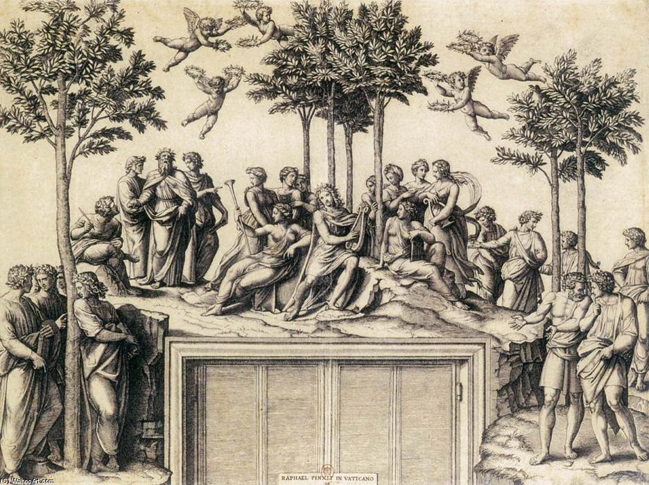 WikiOO.org - Enciklopedija likovnih umjetnosti - Slikarstvo, umjetnička djela Marcantonio Raimondi - Apollo on the Parnassus