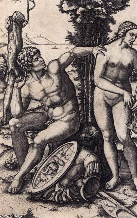 WikiOO.org - Encyclopedia of Fine Arts - Målning, konstverk Marcantonio Raimondi - Mars, Venus, and Eros (detail)