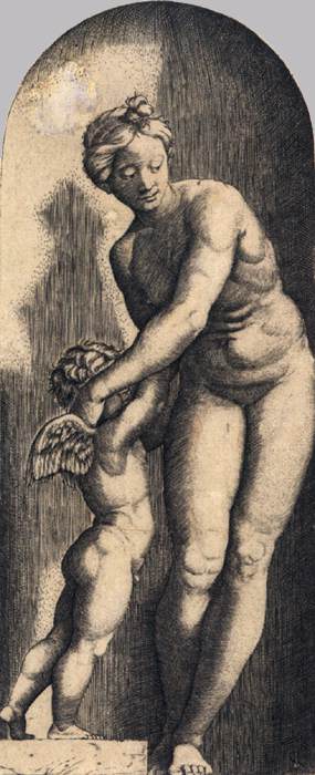 Wikioo.org - สารานุกรมวิจิตรศิลป์ - จิตรกรรม Marcantonio Raimondi - Venus and Cupid