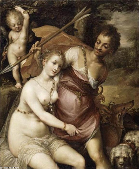 Wikioo.org – L'Encyclopédie des Beaux Arts - Peinture, Oeuvre de Dirck De Quade Van Ravesteyn - Venus , Adonis et cupidon