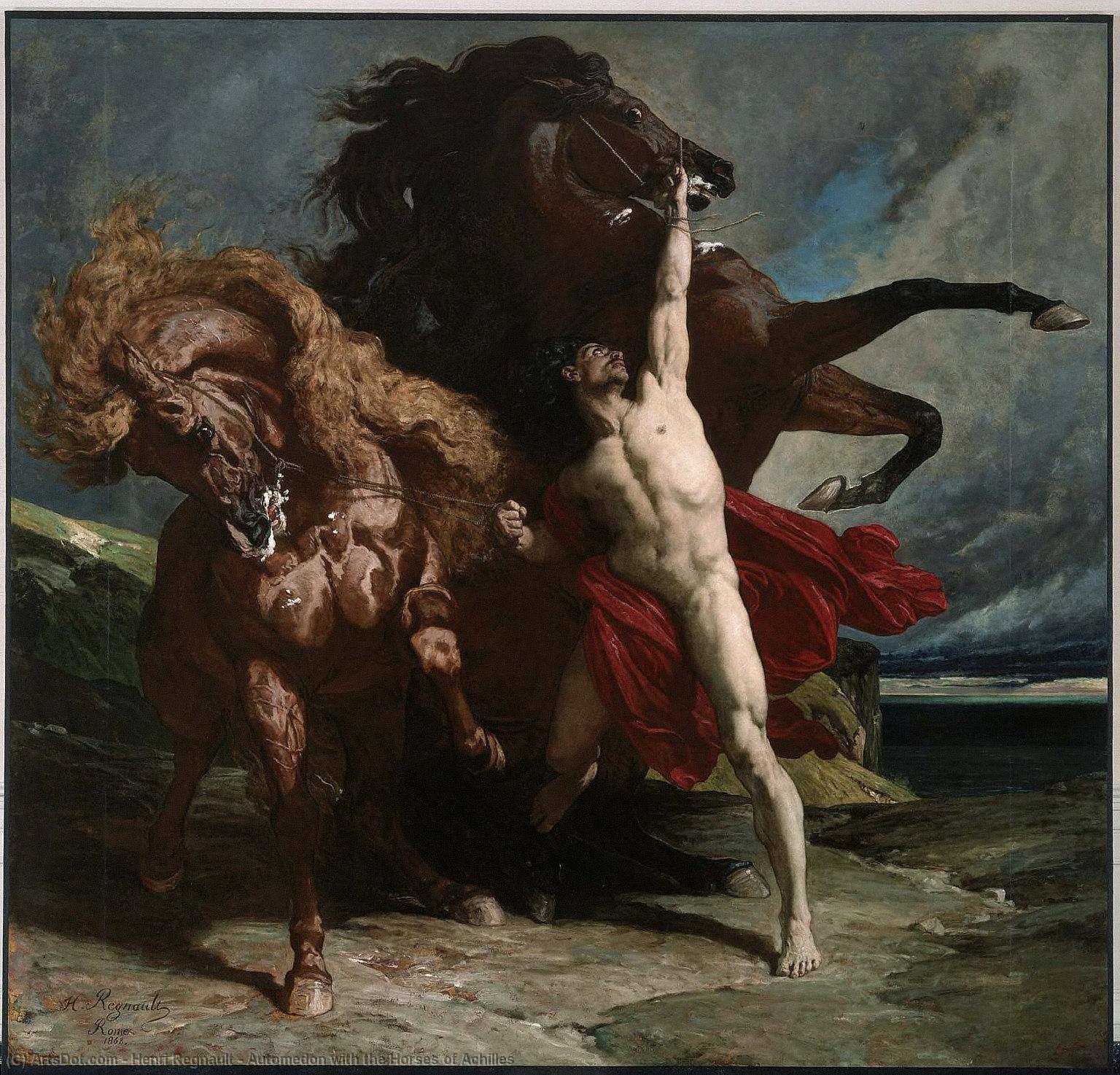 Wikioo.org - The Encyclopedia of Fine Arts - Painting, Artwork by Henri Regnault - Automedon with the Horses of Achilles