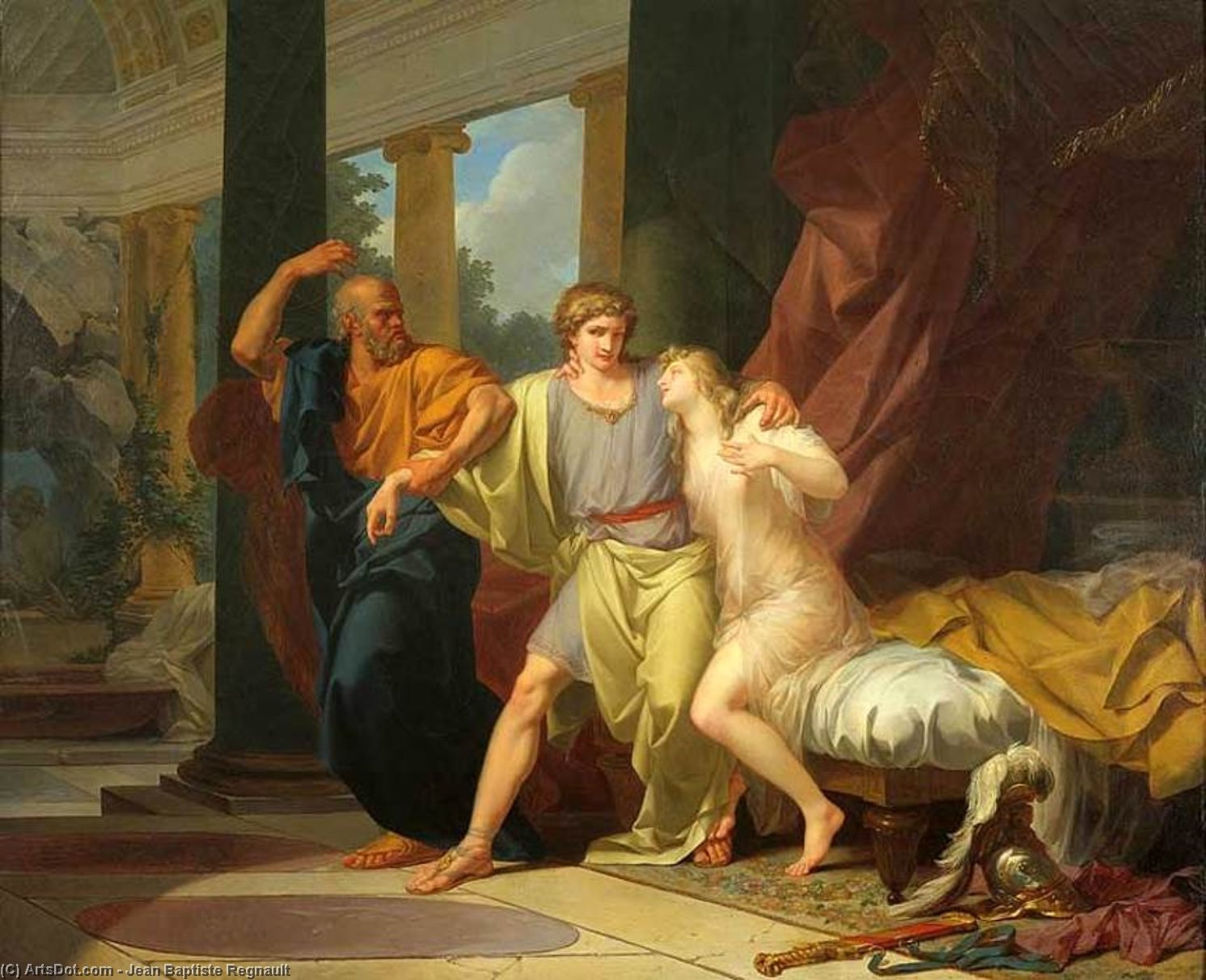 Wikioo.org - The Encyclopedia of Fine Arts - Painting, Artwork by Jean Baptiste Baron Regnault - Socrates Dragging Alcibiades from the Embrace of Aspasia