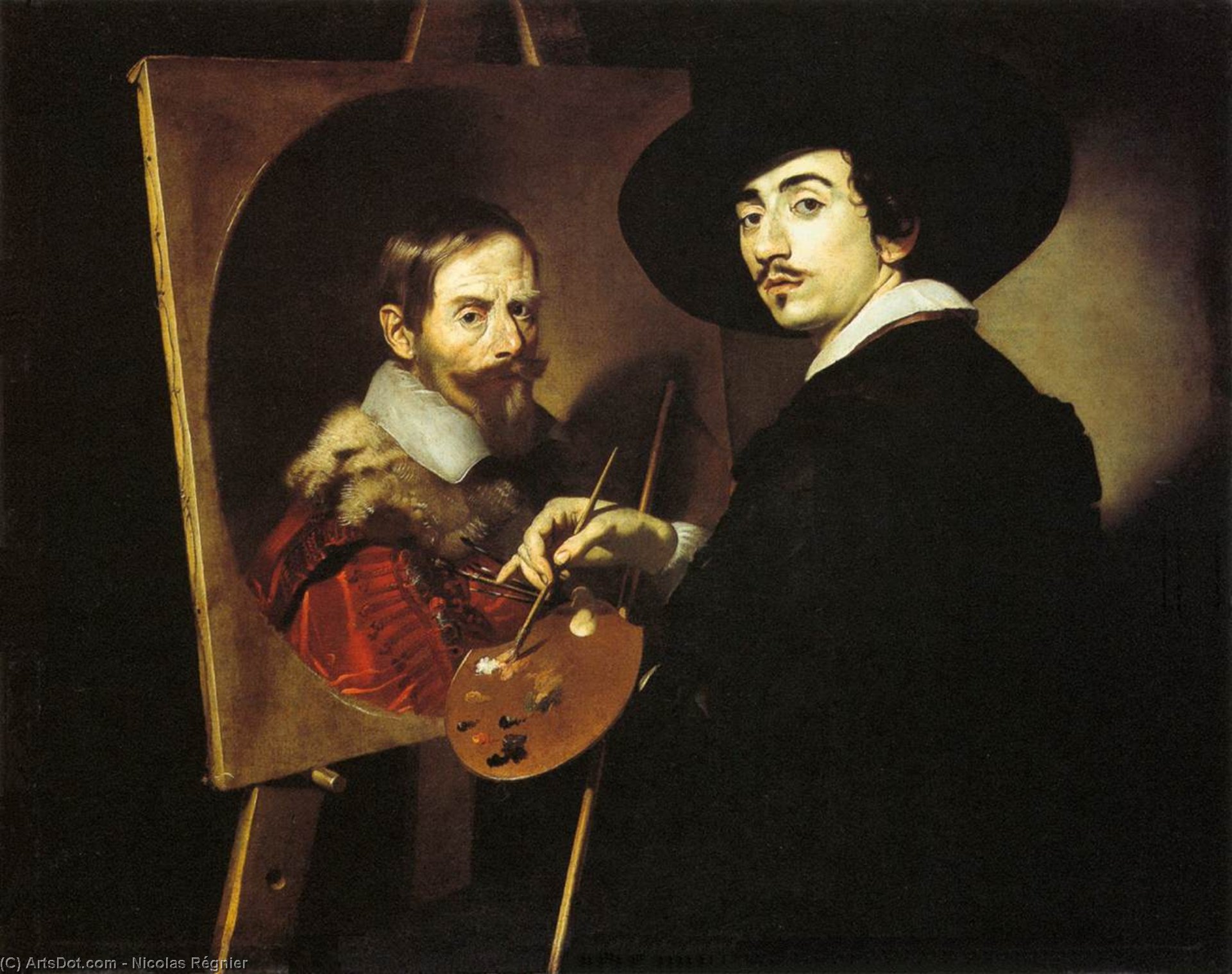 Wikioo.org - The Encyclopedia of Fine Arts - Painting, Artwork by Nicolas Régnier - Self-Portrait with a Portrait on an Easel