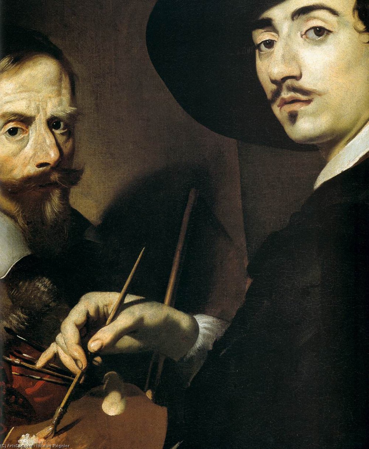 Wikioo.org - The Encyclopedia of Fine Arts - Painting, Artwork by Nicolas Régnier - Self-Portrait with a Portrait on an Easel (detail)