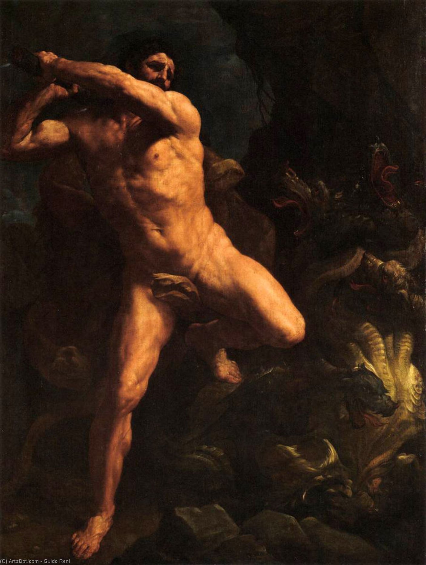 Wikioo.org - The Encyclopedia of Fine Arts - Painting, Artwork by Reni Guido (Le Guide) - Hercules Vanquishing the Hydra of Lerma