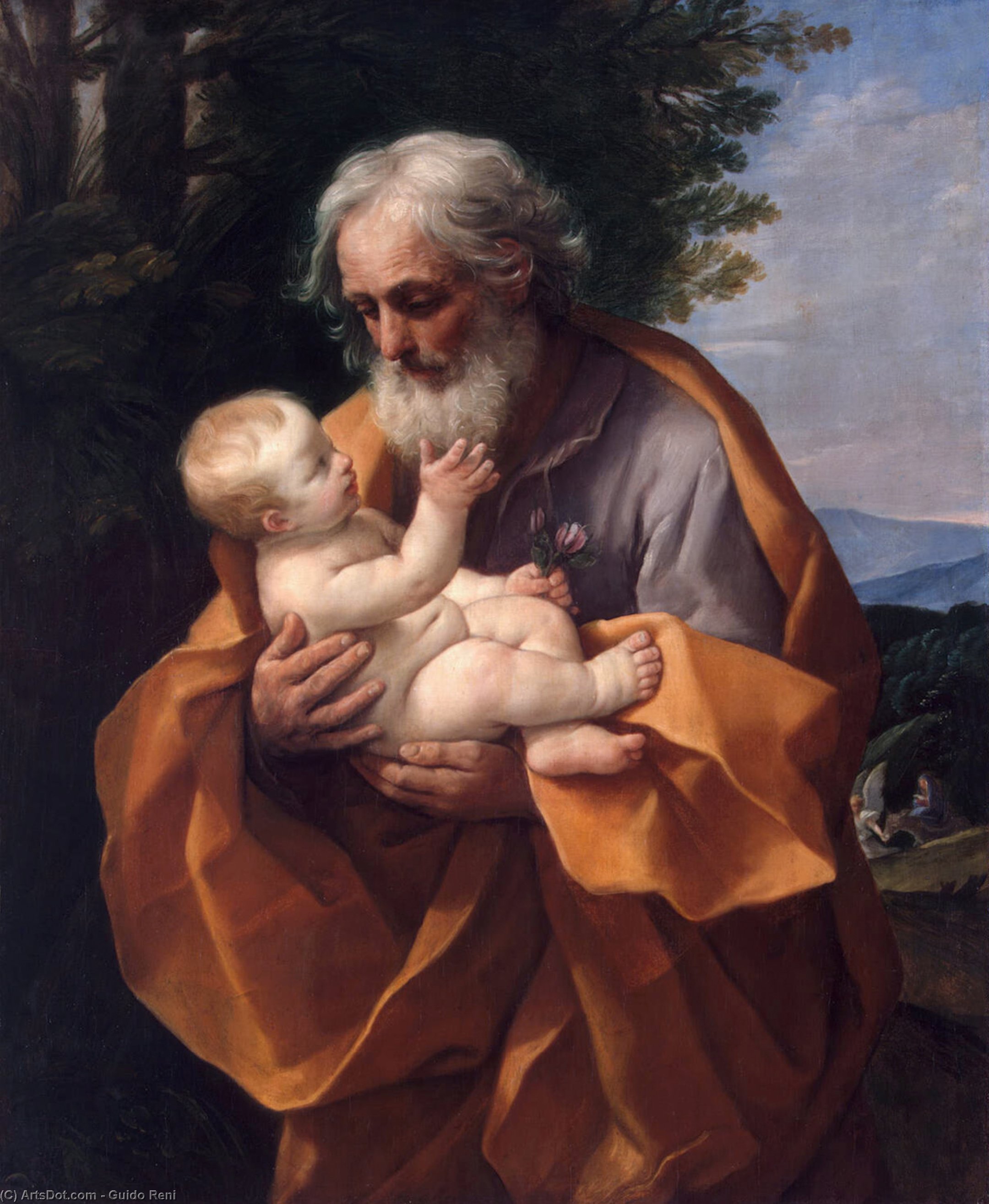 Wikioo.org - Bách khoa toàn thư về mỹ thuật - Vẽ tranh, Tác phẩm nghệ thuật Reni Guido (Le Guide) - St Joseph with the Infant Jesus
