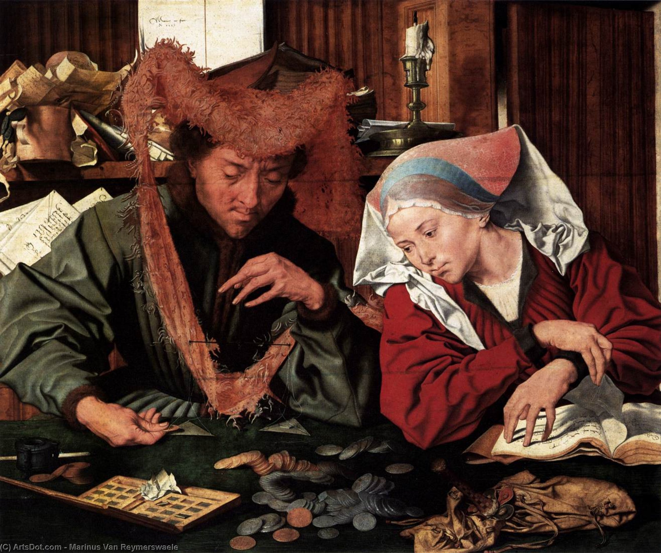 Wikioo.org - The Encyclopedia of Fine Arts - Painting, Artwork by Marinus Van Reymerswaele - Money-Changer and his Wife