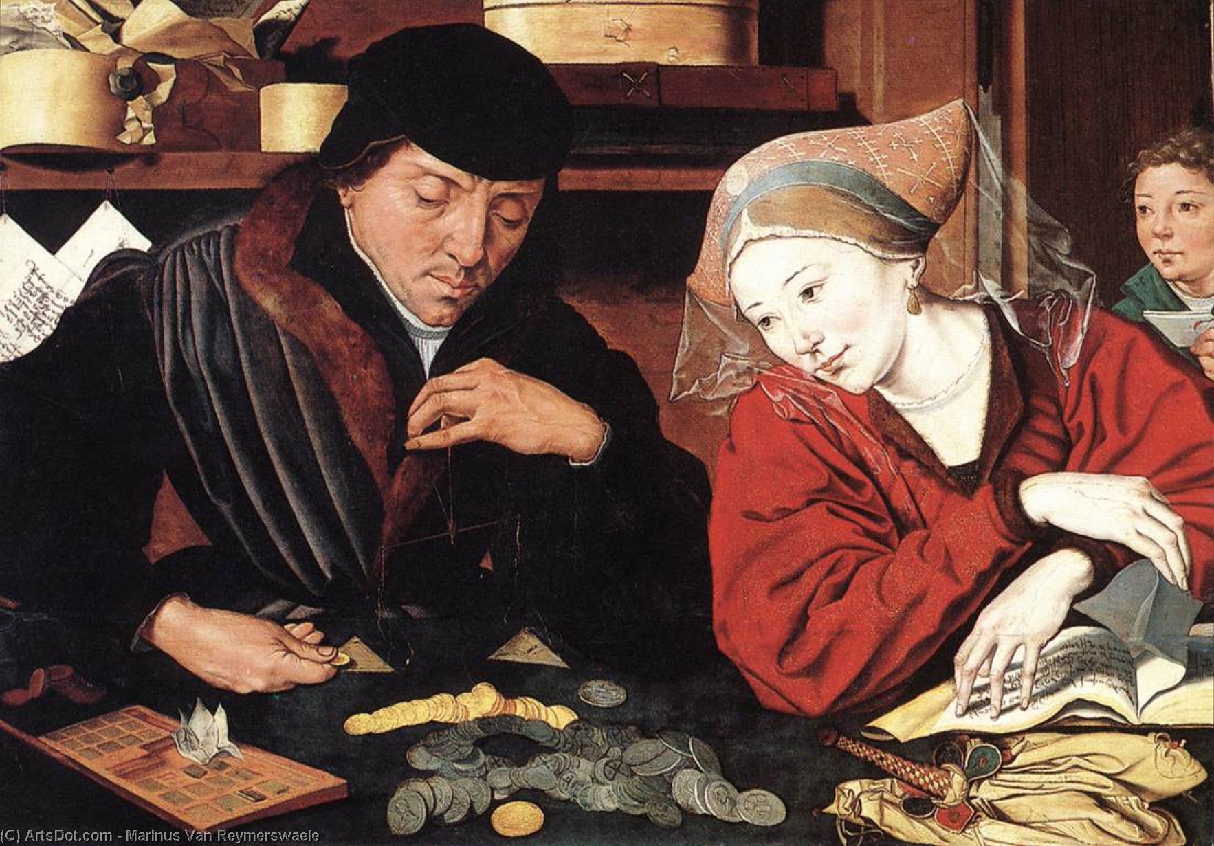 Wikioo.org – L'Encyclopédie des Beaux Arts - Peinture, Oeuvre de Marinus Van Reymerswaele - le banquier et  son  femme