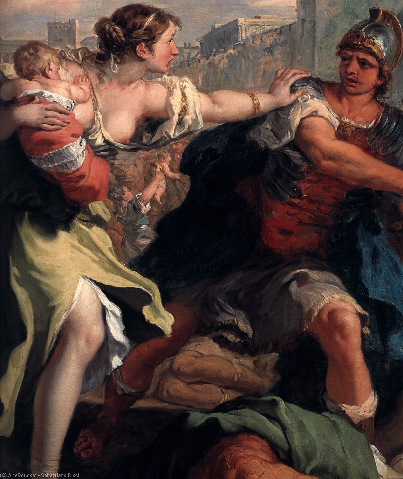 Wikioo.org - The Encyclopedia of Fine Arts - Painting, Artwork by Sebastiano Ricci - Battle of the Romans and the Sabines (detail)