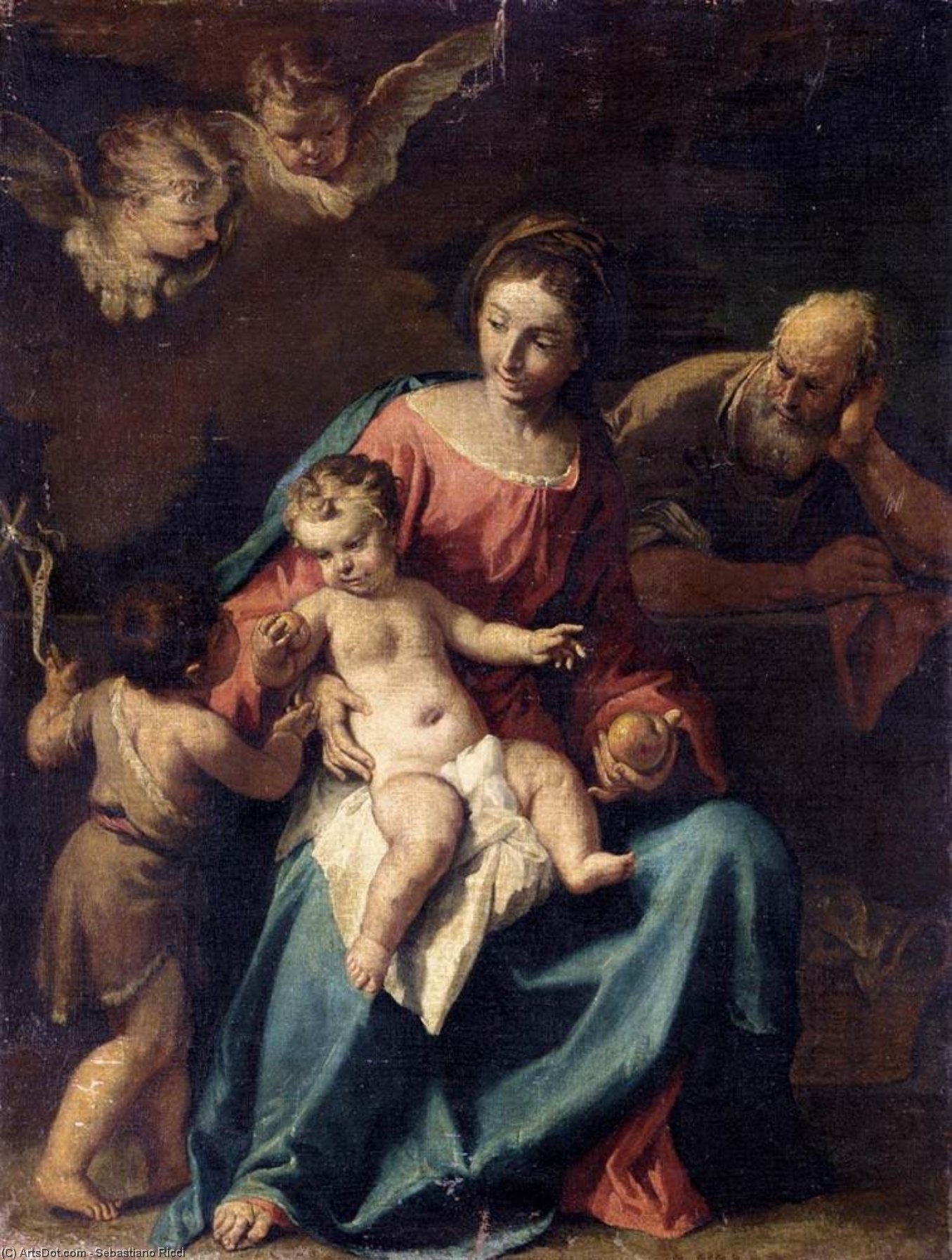 Wikioo.org – La Enciclopedia de las Bellas Artes - Pintura, Obras de arte de Sebastiano Ricci - santa familia con el st infantil san juan bautista