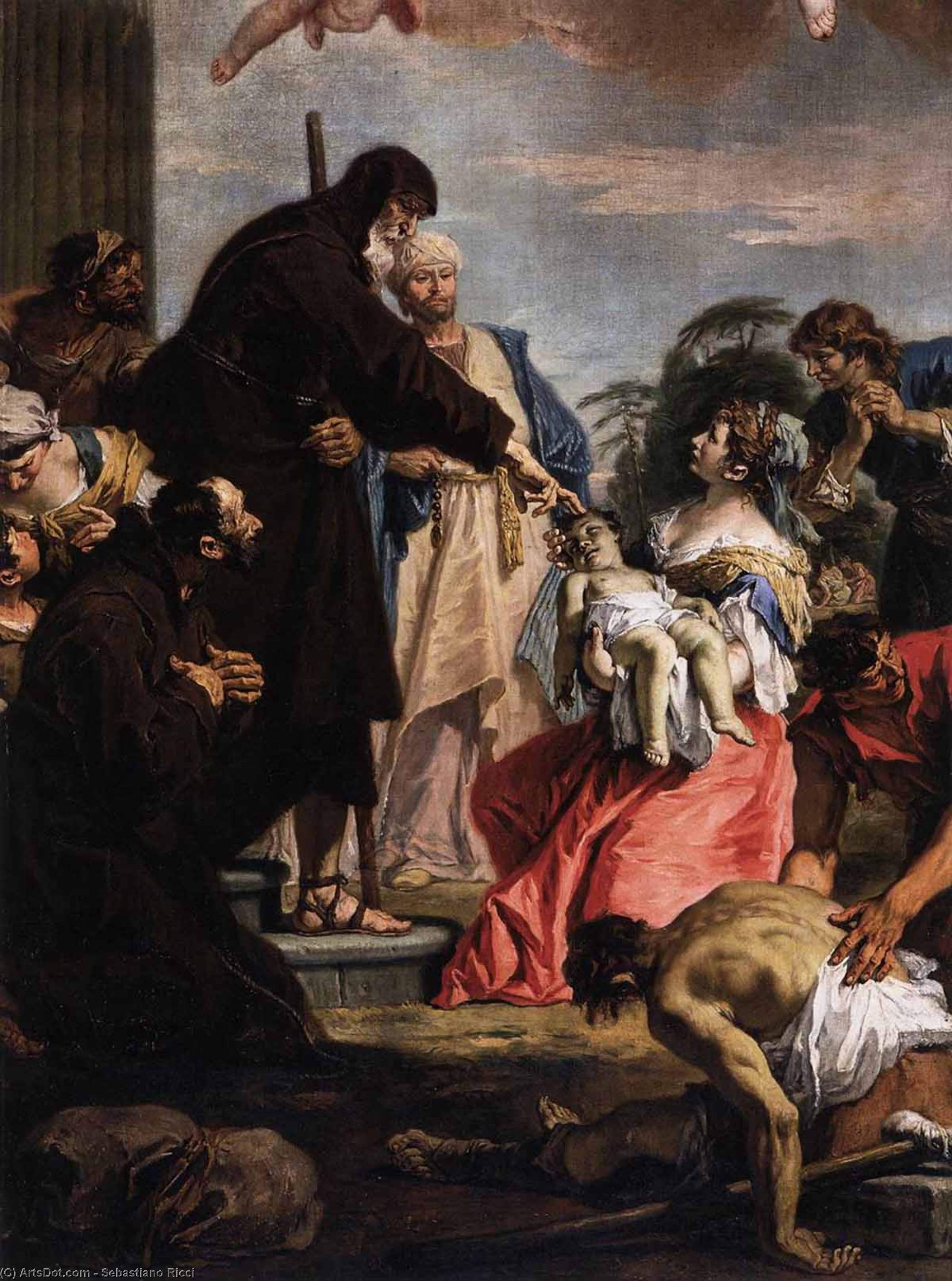 Wikioo.org - The Encyclopedia of Fine Arts - Painting, Artwork by Sebastiano Ricci - St Francis of Paola Resuscitating a Dead Child