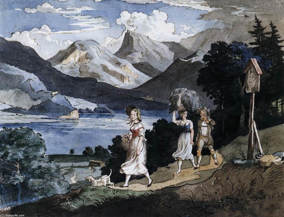 Wikioo.org - The Encyclopedia of Fine Arts - Painting, Artwork by Adrian Ludwig Richter - The Fuschlsee with the Schafberg Mountain in the Salzkammergut