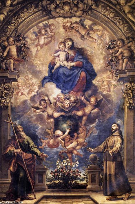 WikiOO.org – 美術百科全書 - 繪畫，作品 Francisco Rizi - 圣母子与菲利普的STS和弗朗西斯