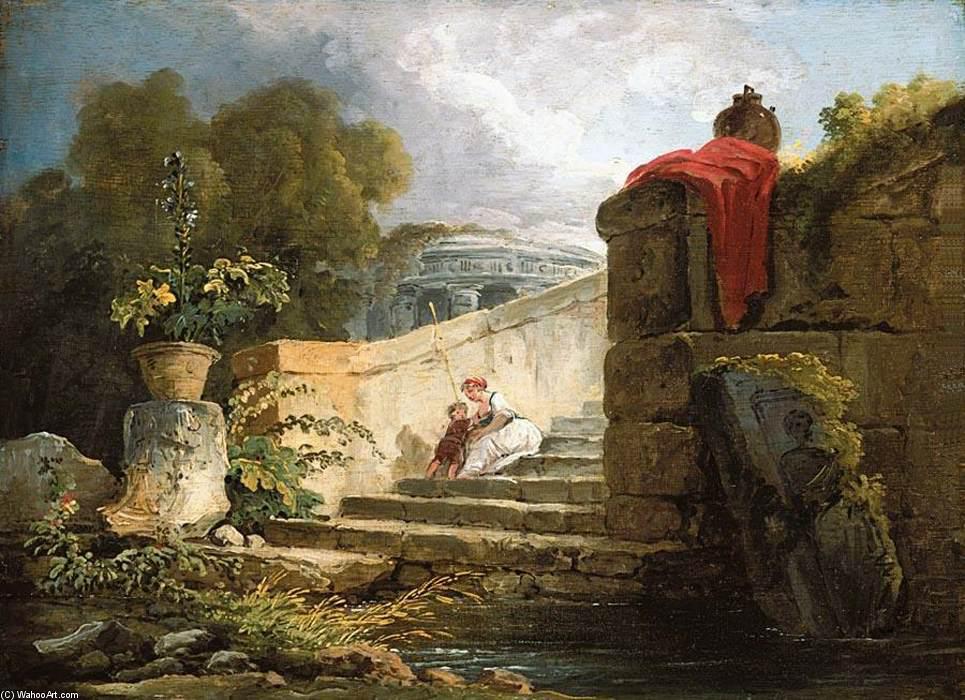 Wikioo.org - The Encyclopedia of Fine Arts - Painting, Artwork by Hubert Robert - A Scene in the Grounds of the Villa Farnese, Rome