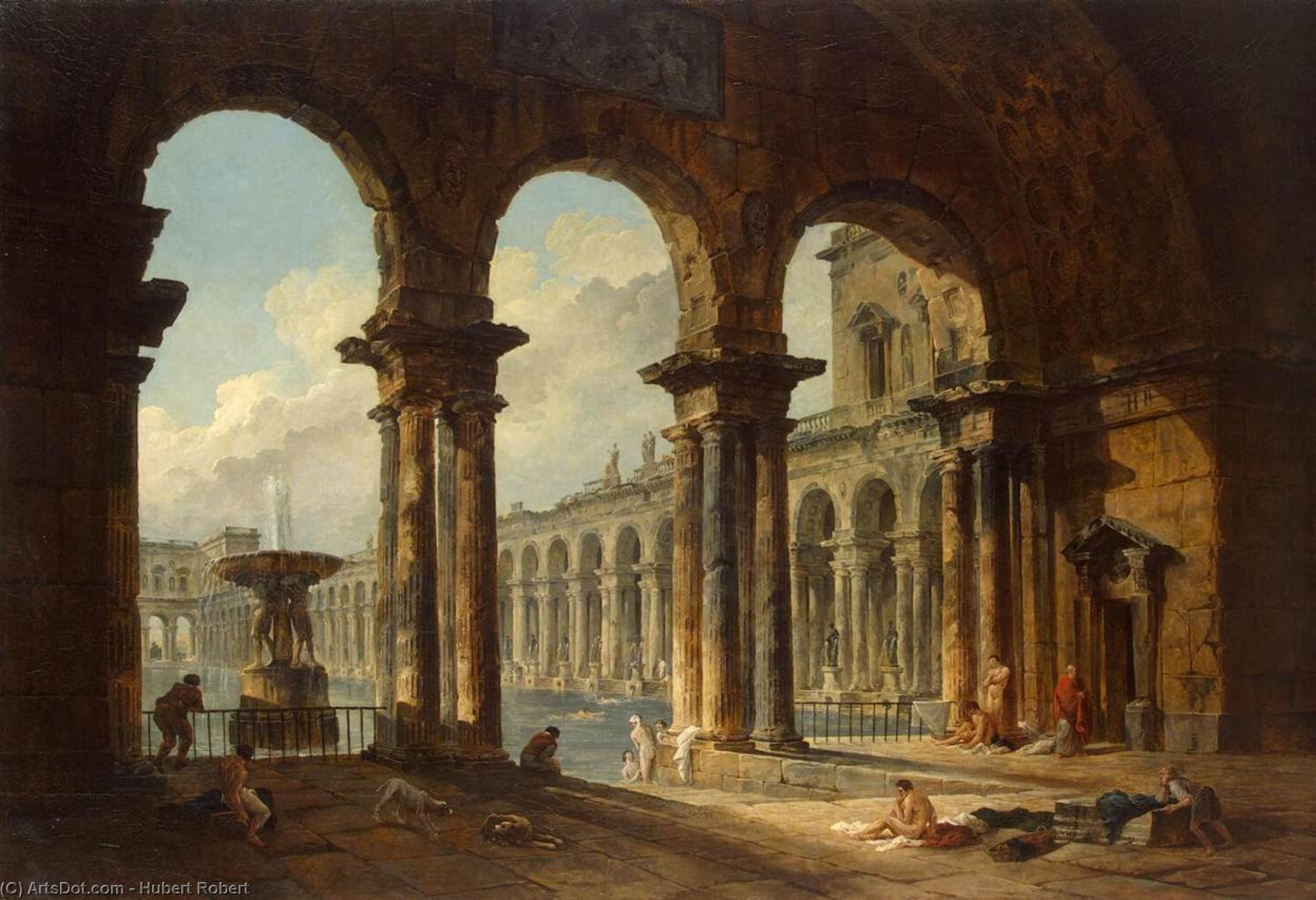 Wikioo.org - The Encyclopedia of Fine Arts - Painting, Artwork by Hubert Robert - Ancient Ruins Used as Public Baths