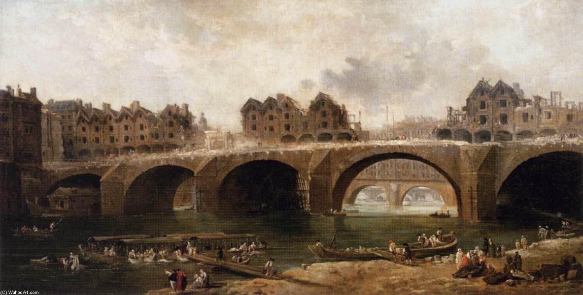 Wikioo.org – La Enciclopedia de las Bellas Artes - Pintura, Obras de arte de Hubert Robert - La demolición de las Casas en el Pont Notre-Dame en 1786