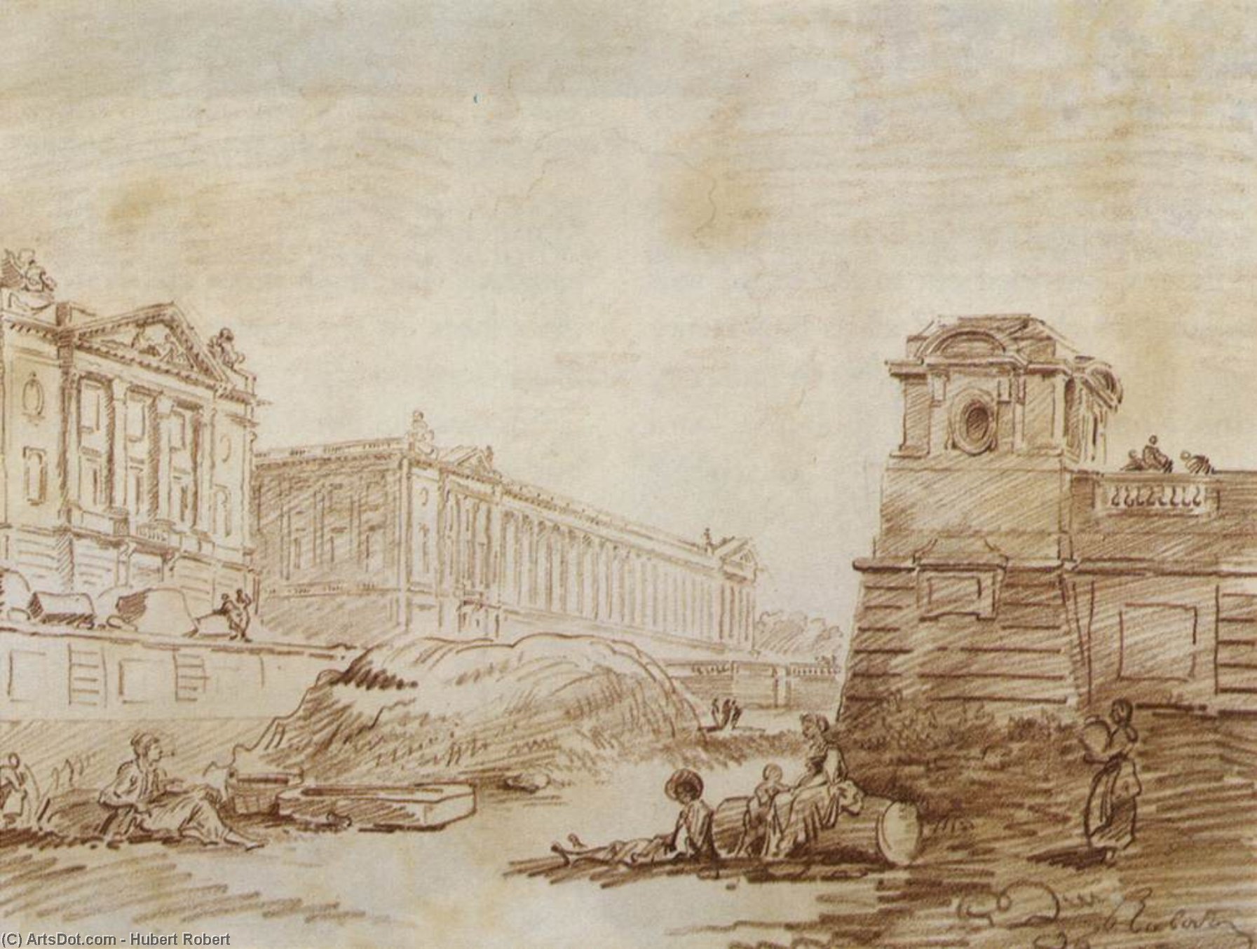 Wikioo.org - The Encyclopedia of Fine Arts - Painting, Artwork by Hubert Robert - Ditch at Place de la Concorde