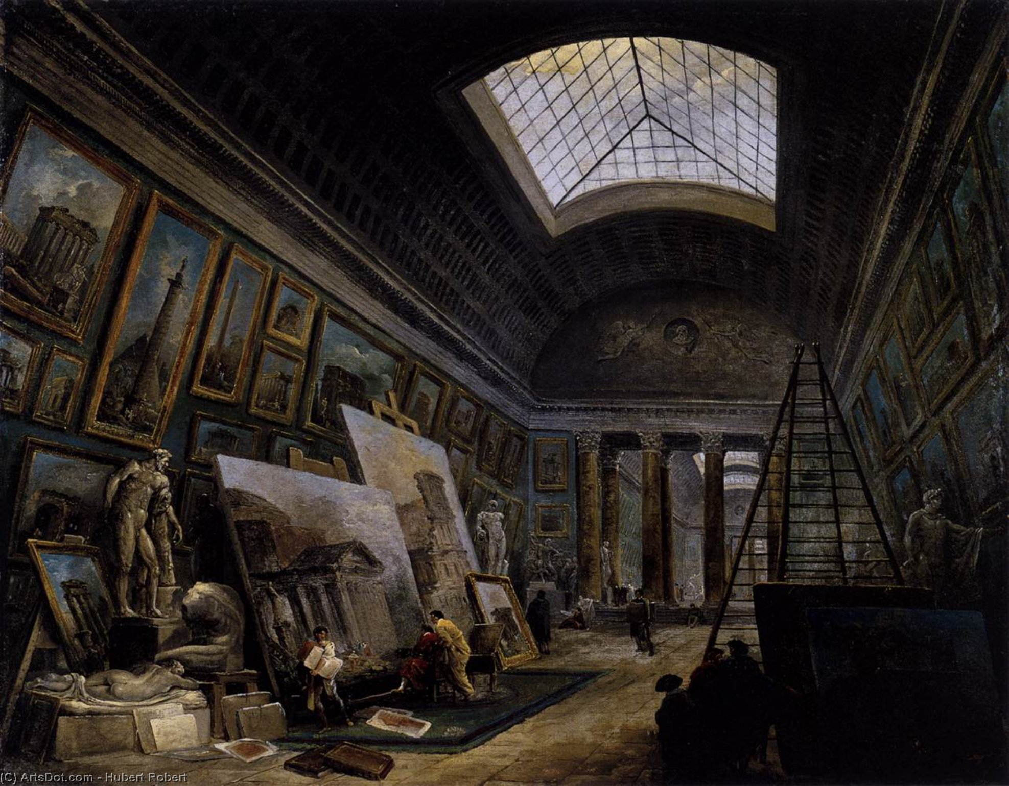 Wikioo.org - The Encyclopedia of Fine Arts - Painting, Artwork by Hubert Robert - Imaginary View of the Grande Galerie in the Louvre