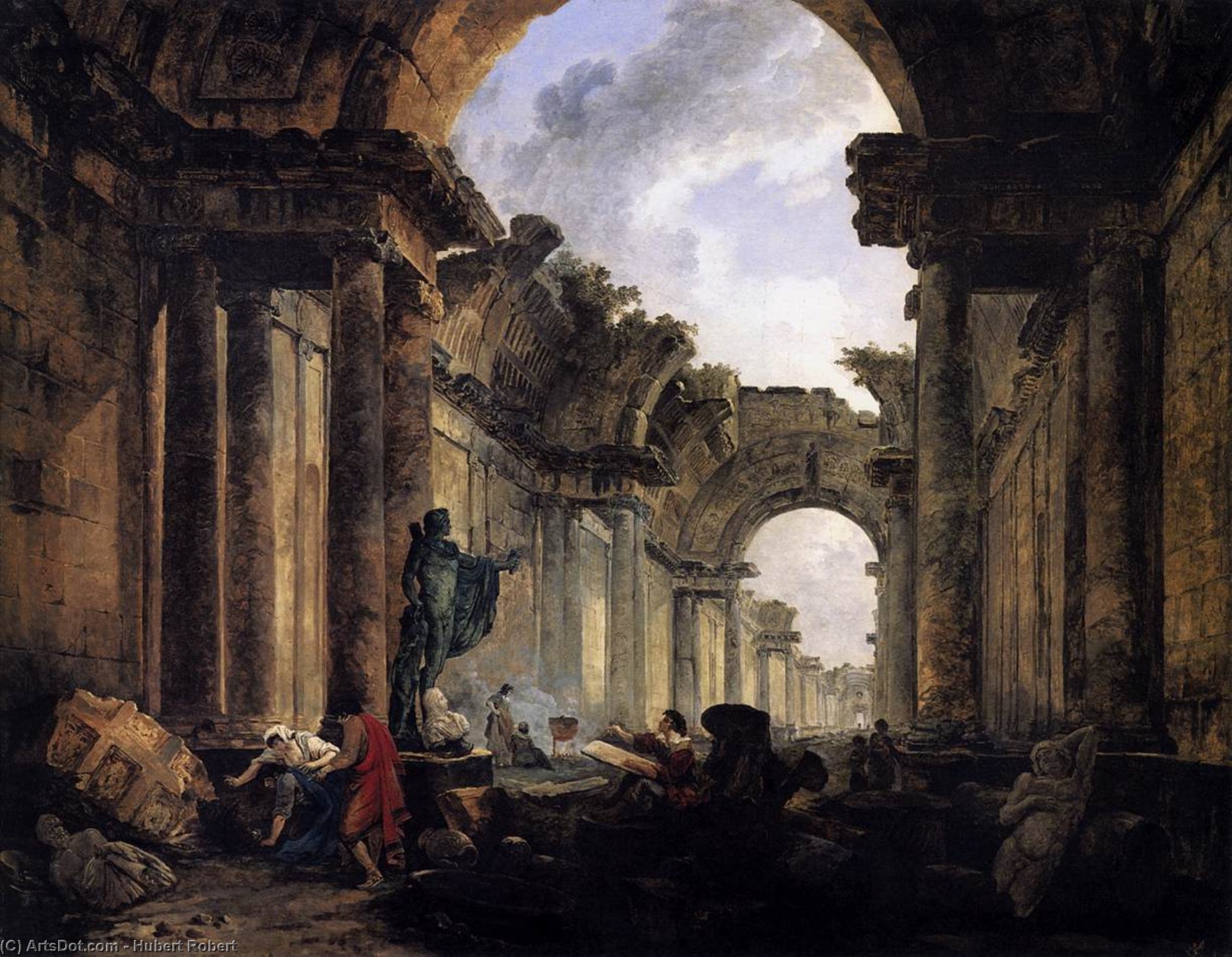 Wikioo.org - The Encyclopedia of Fine Arts - Painting, Artwork by Hubert Robert - Imaginary View of the Grande Galerie in the Louvre in Ruins