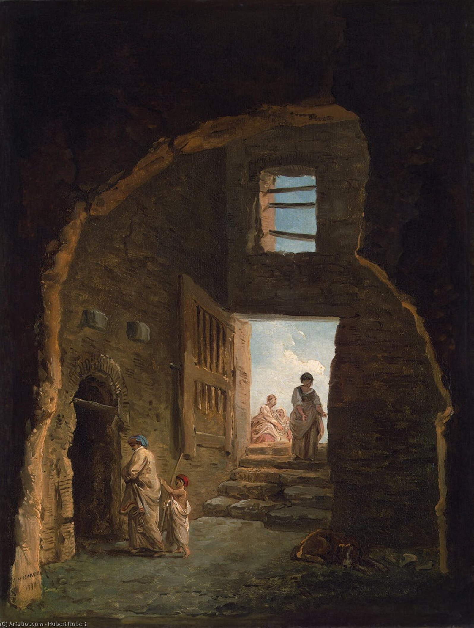 WikiOO.org - Εγκυκλοπαίδεια Καλών Τεχνών - Ζωγραφική, έργα τέχνης Hubert Robert - Inhabited Ruins