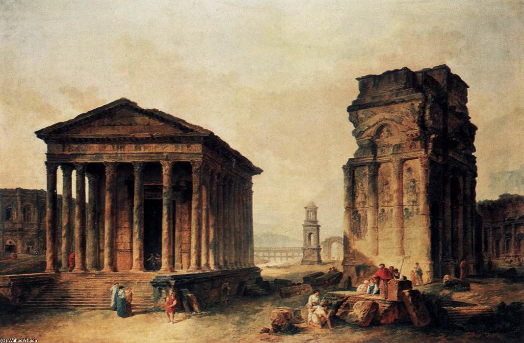WikiOO.org - Encyclopedia of Fine Arts - Lukisan, Artwork Hubert Robert - Ruins at Nimes