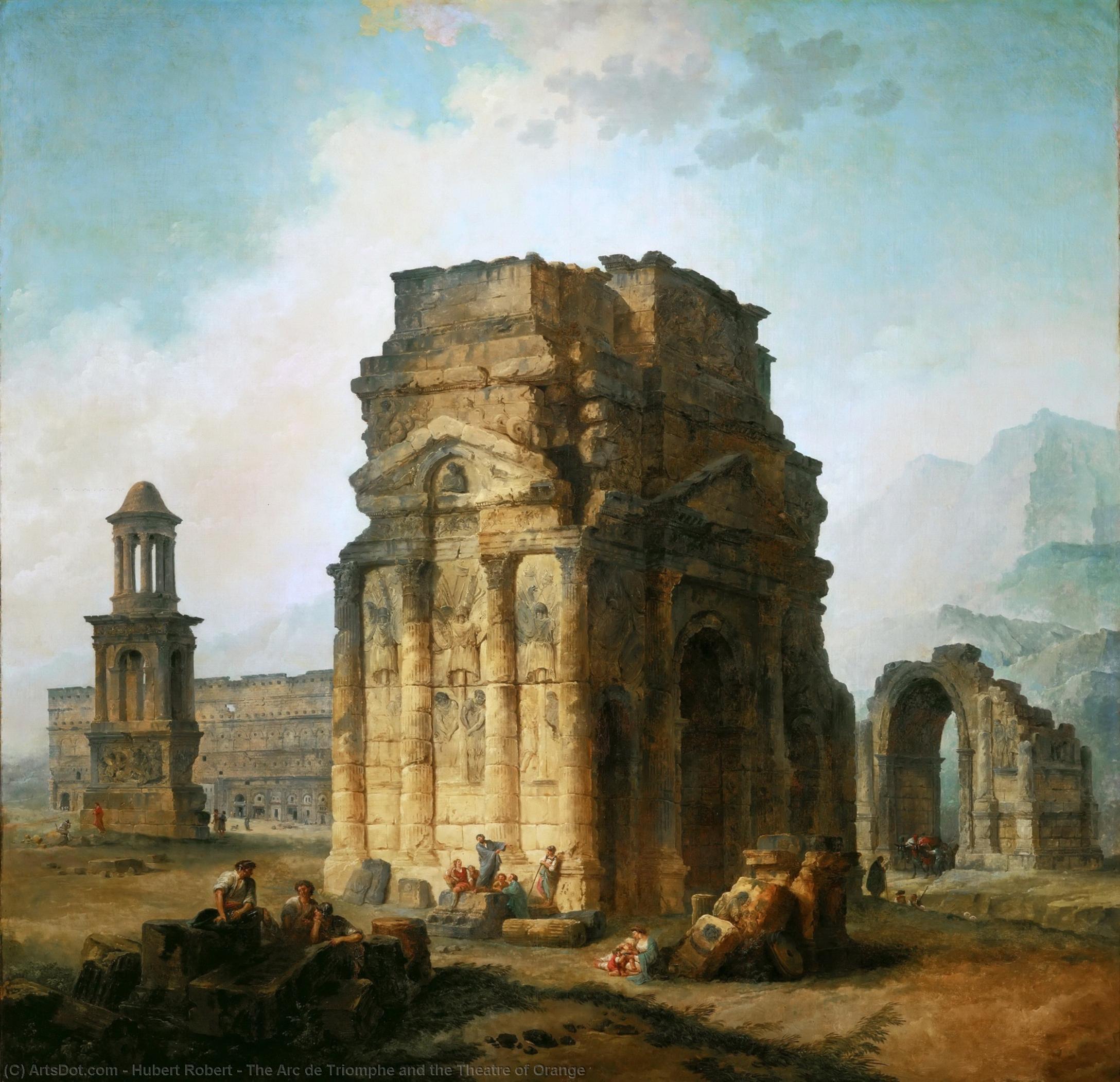 Wikioo.org - The Encyclopedia of Fine Arts - Painting, Artwork by Hubert Robert - The Arc de Triomphe and the Theatre of Orange