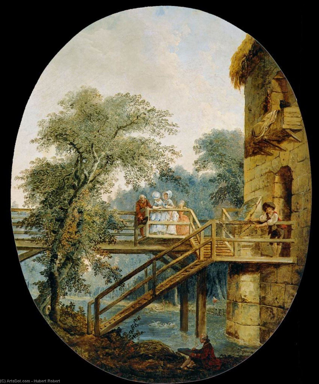 Wikioo.org - Bách khoa toàn thư về mỹ thuật - Vẽ tranh, Tác phẩm nghệ thuật Hubert Robert - The Footbridge