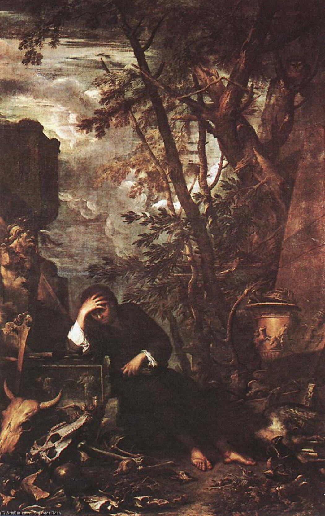 WikiOO.org - Encyclopedia of Fine Arts - Lukisan, Artwork Salvator Rosa - Democritus in Meditation