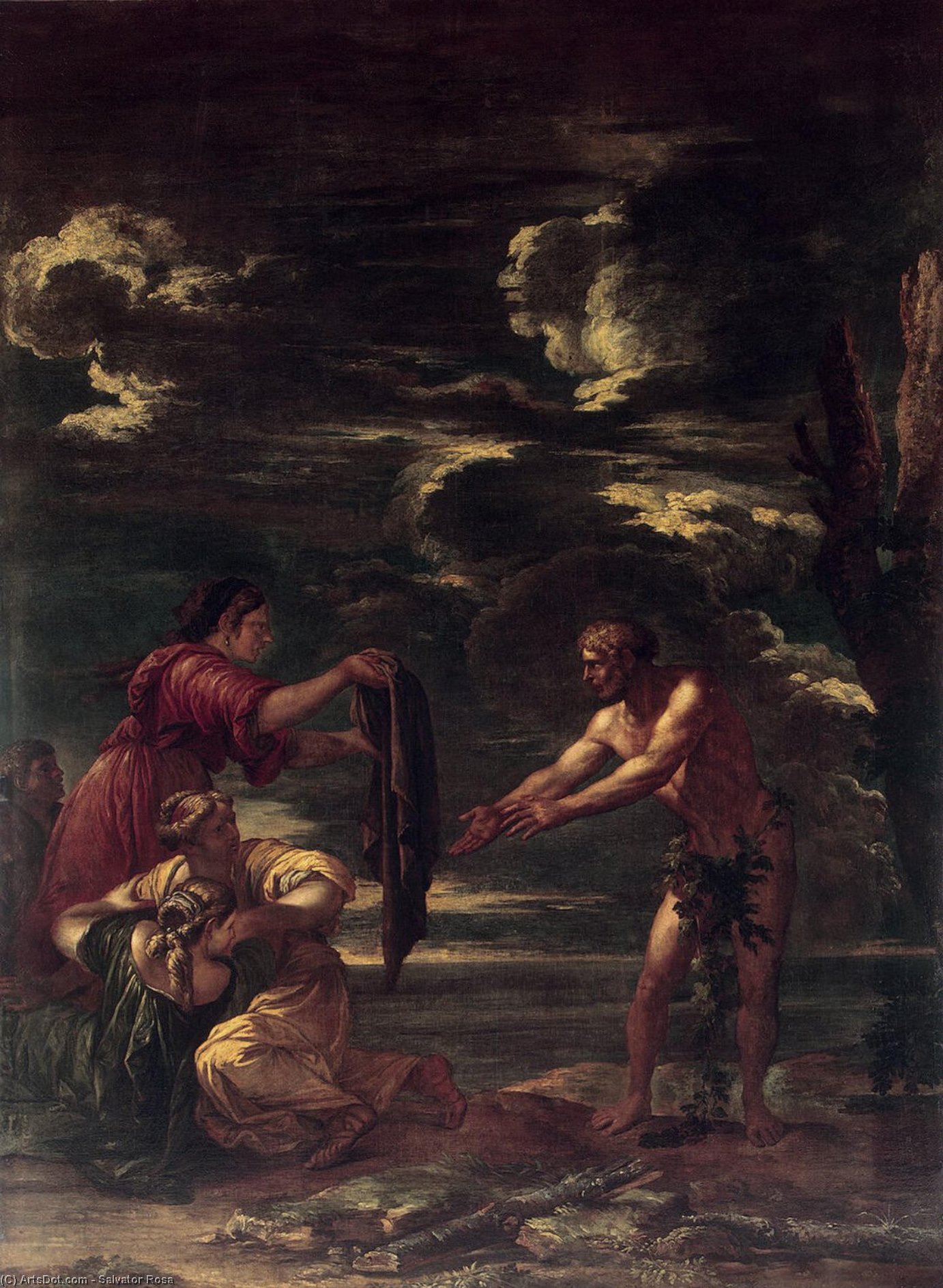 Wikioo.org - The Encyclopedia of Fine Arts - Painting, Artwork by Salvator Rosa - Odysseus and Nausicaa