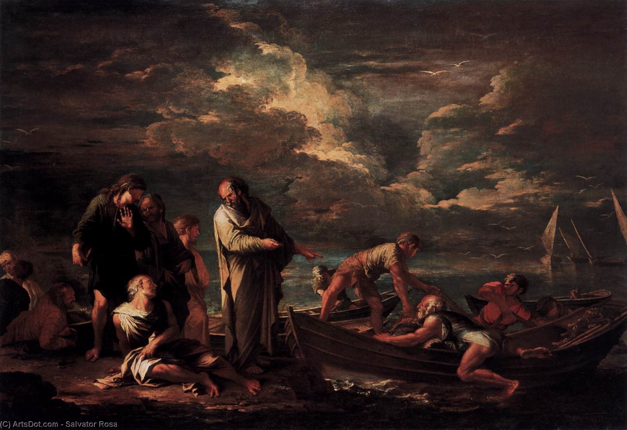 Wikioo.org - สารานุกรมวิจิตรศิลป์ - จิตรกรรม Salvator Rosa - Pythagoras and the Fisherman