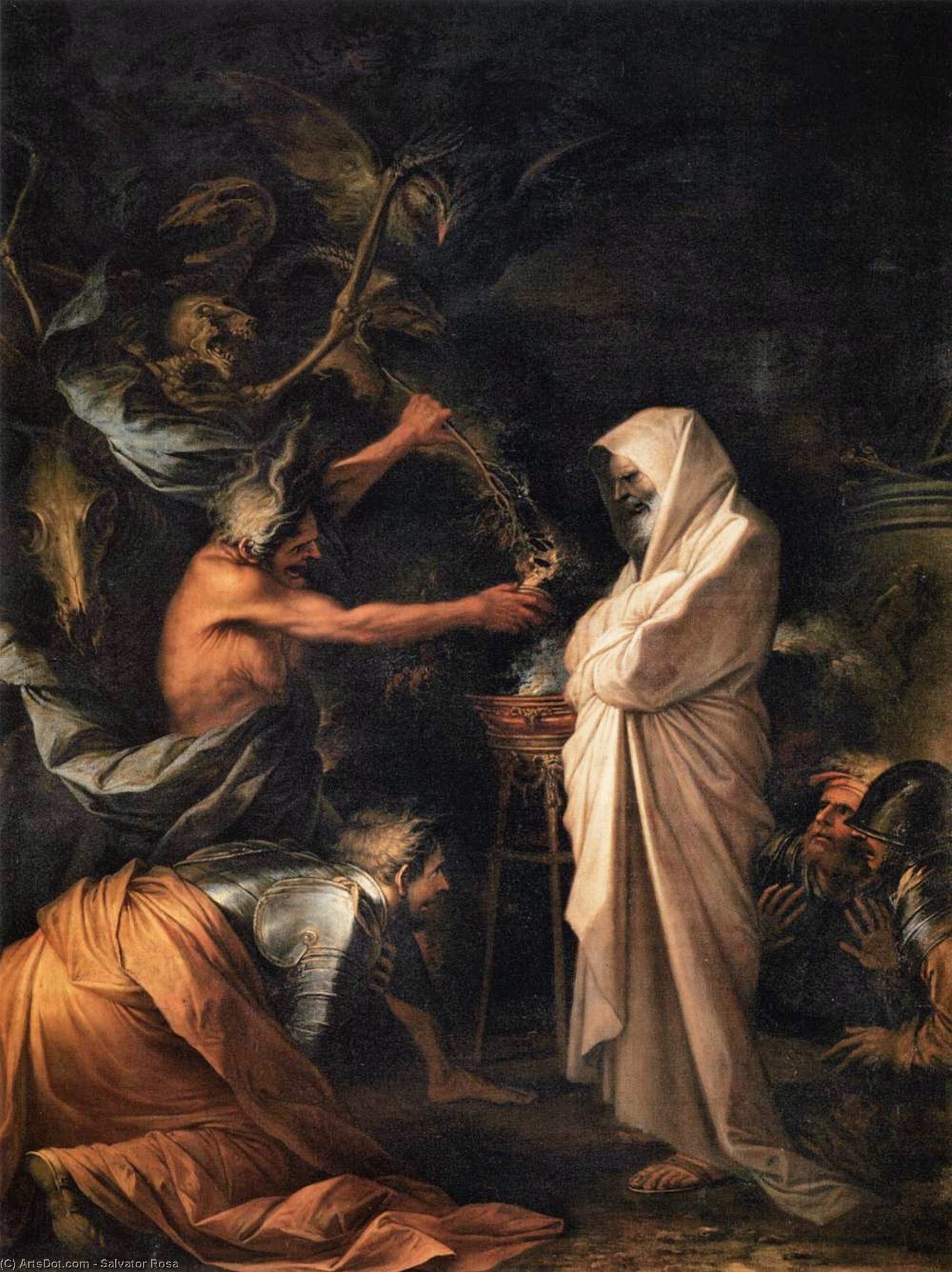 Wikioo.org - Bách khoa toàn thư về mỹ thuật - Vẽ tranh, Tác phẩm nghệ thuật Salvator Rosa - The Shade of Samuel Appears to Saul