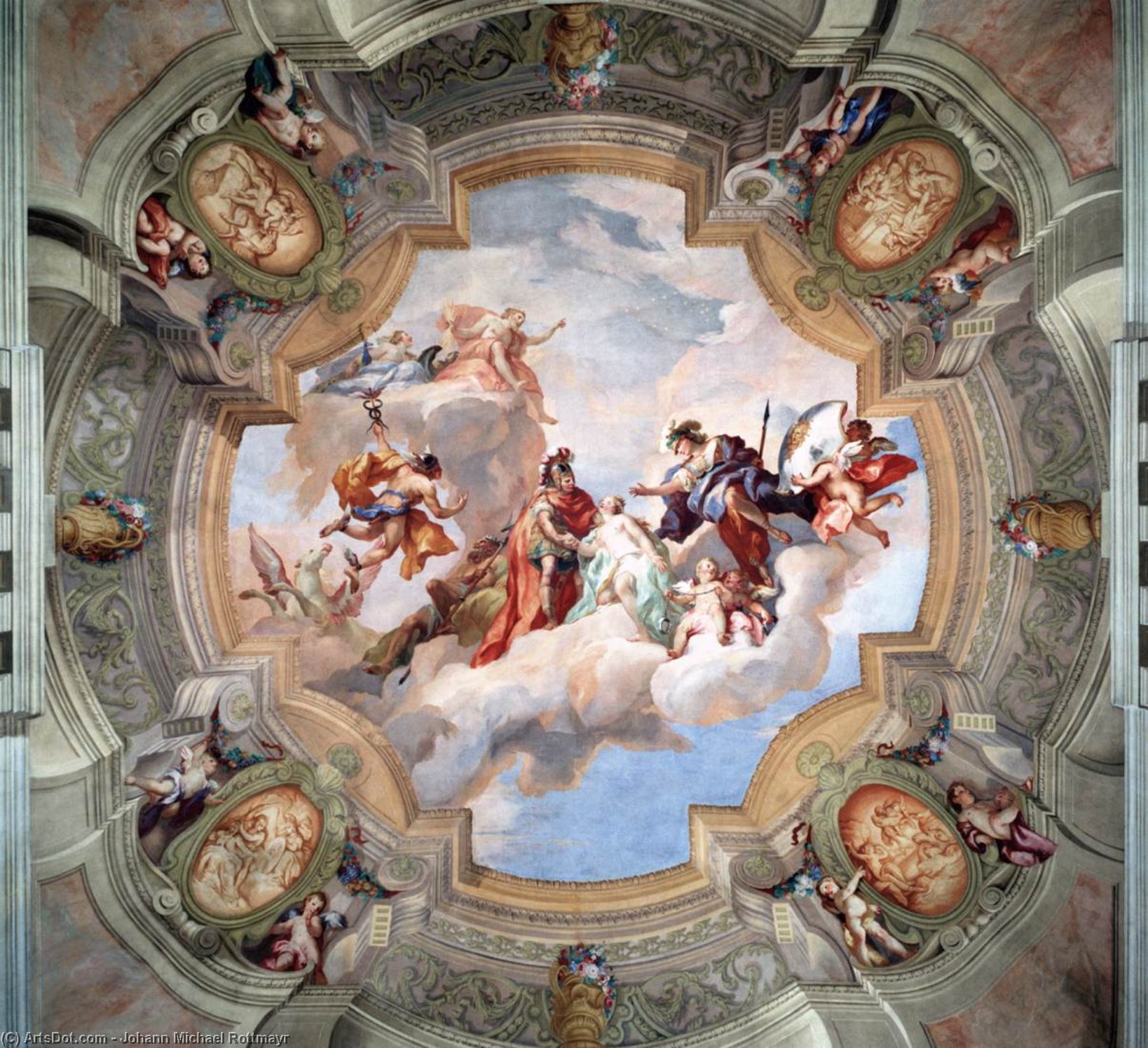 WikiOO.org – 美術百科全書 - 繪畫，作品 Johann Michael Rottmayr - 仙女星座  被  采取  向上  成  奥林巴斯