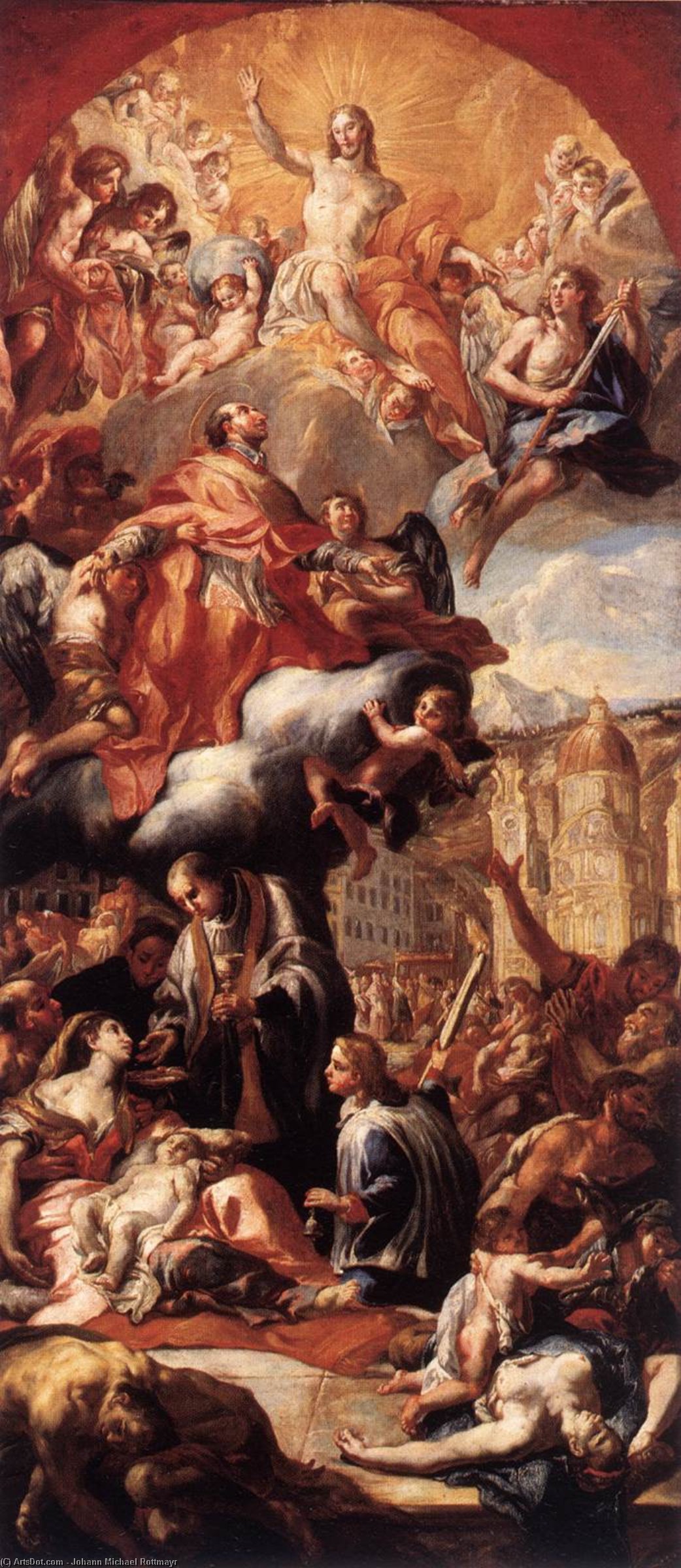 Wikioo.org – L'Enciclopedia delle Belle Arti - Pittura, Opere di Johann Michael Rottmayr - apoteosi di  Cattedrale di St  carlo borromeo