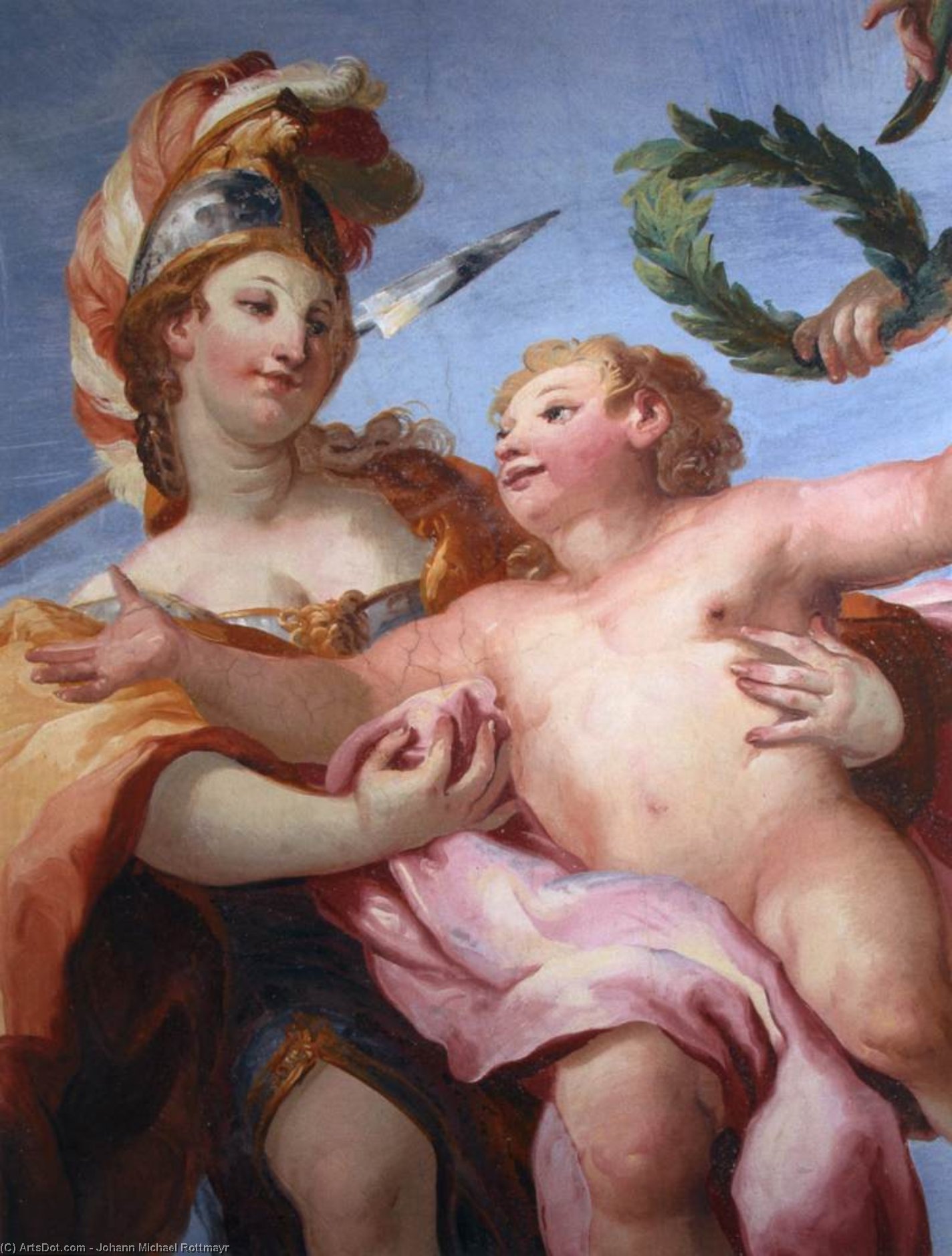 Wikioo.org - The Encyclopedia of Fine Arts - Painting, Artwork by Johann Michael Rottmayr - Minerva Bears the Military Genius Off to the Realm of the Gods (detail)