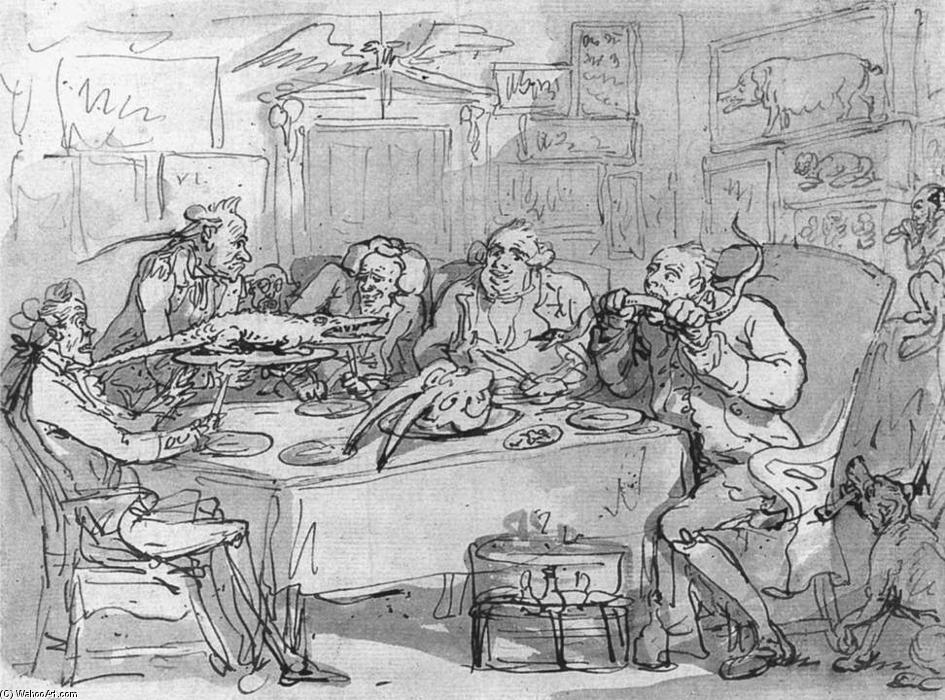 Wikioo.org – La Enciclopedia de las Bellas Artes - Pintura, Obras de arte de Thomas Rowlandson - El pescado cena