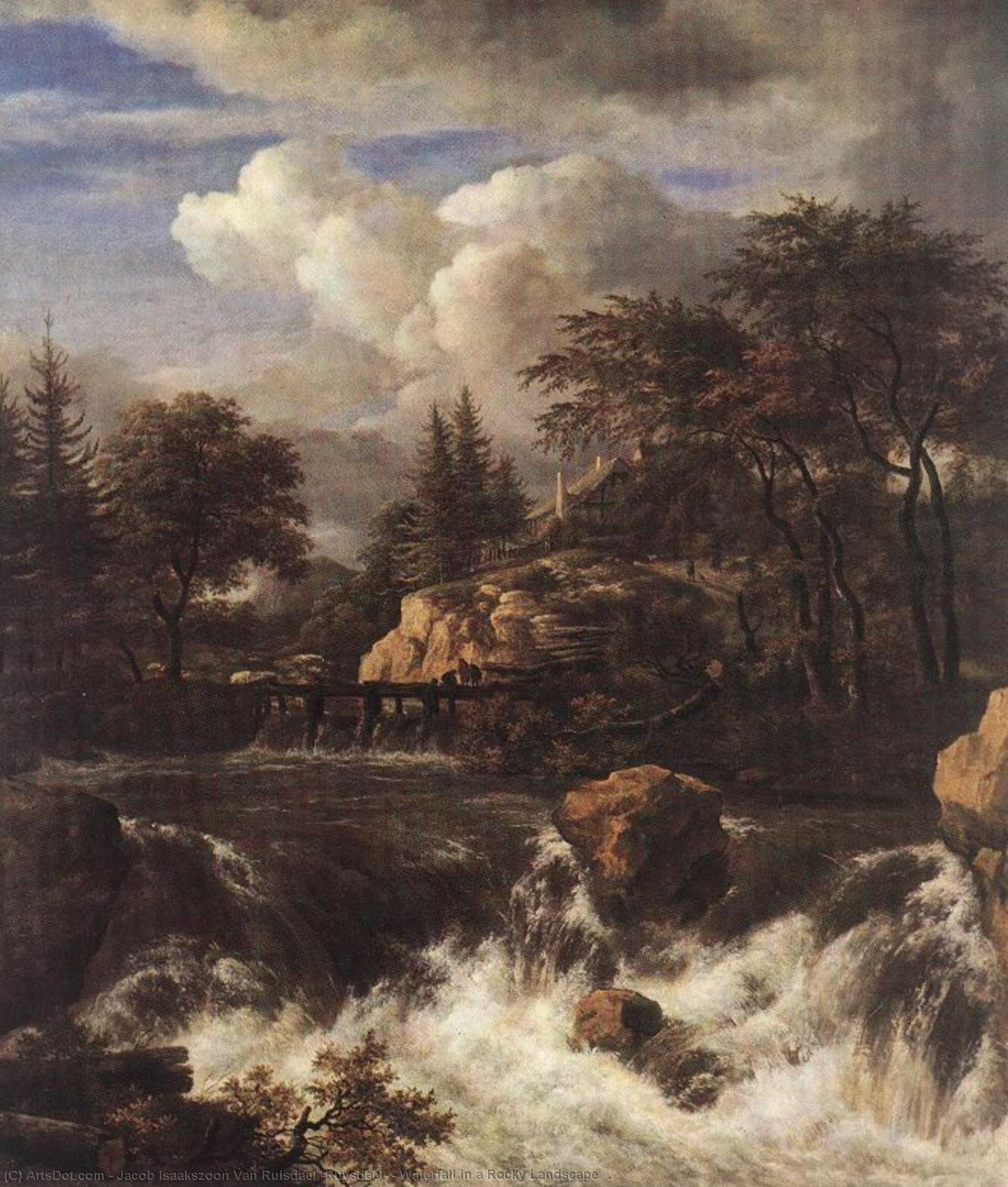 Wikioo.org - The Encyclopedia of Fine Arts - Painting, Artwork by Jacob Isaakszoon Van Ruisdael (Ruysdael) - Waterfall in a Rocky Landscape
