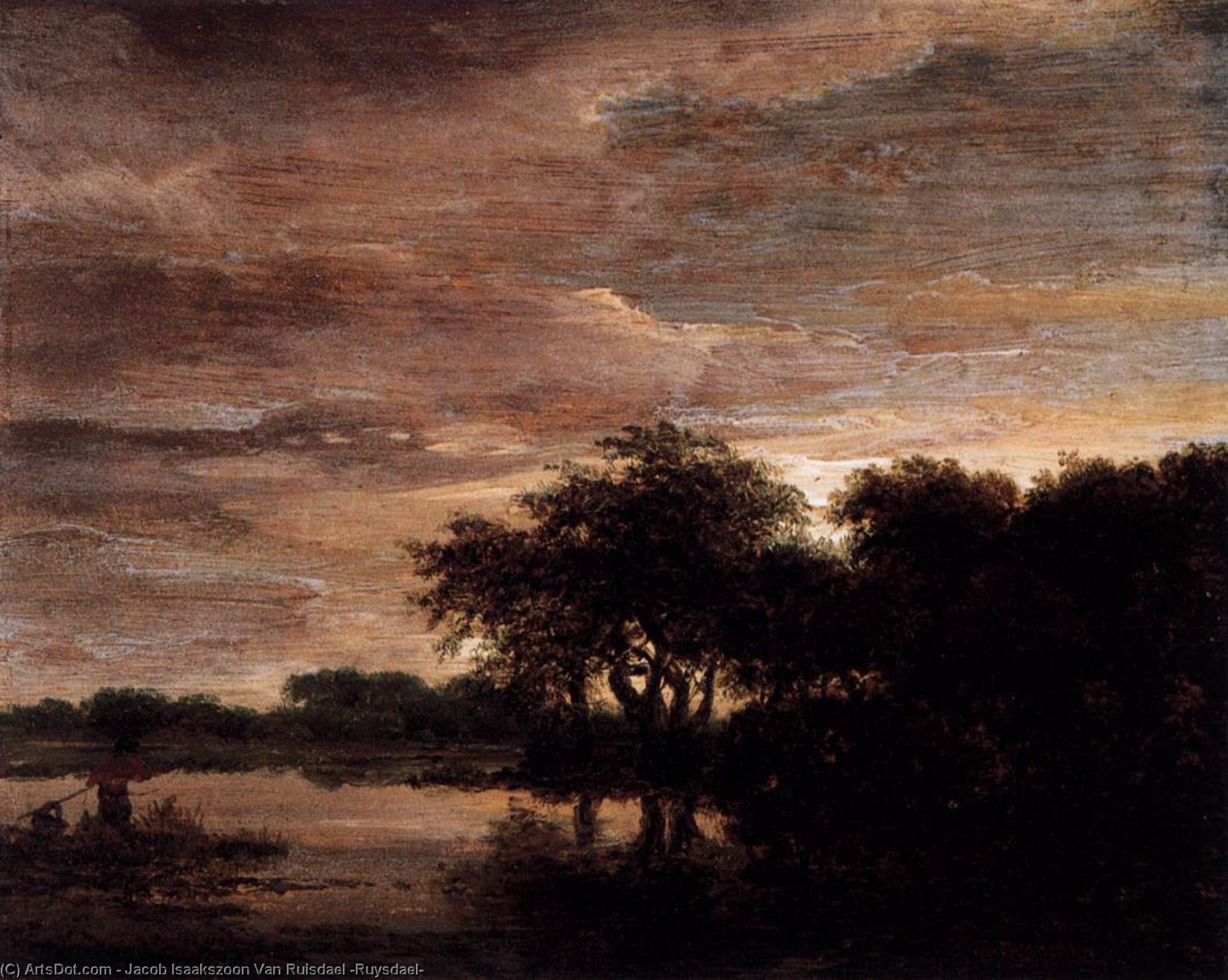 Wikioo.org – L'Enciclopedia delle Belle Arti - Pittura, Opere di Jacob Isaakszoon Van Ruisdael (Ruysdael) - Scene Woodland con  Lago