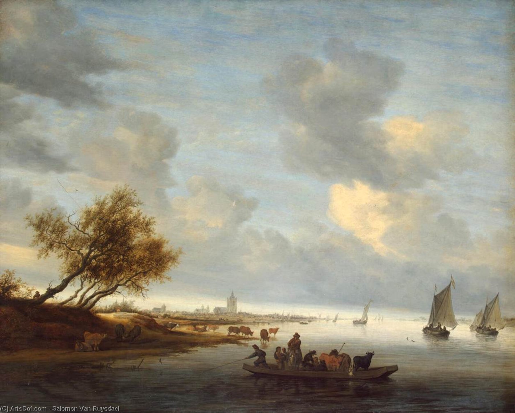 Wikioo.org - The Encyclopedia of Fine Arts - Painting, Artwork by Salomon Van Ruysdael - A Ferry Boat near Arnheim