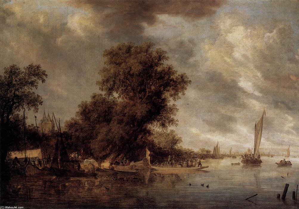 Wikioo.org - The Encyclopedia of Fine Arts - Painting, Artwork by Salomon Van Ruysdael - River Landscape at Arnheim