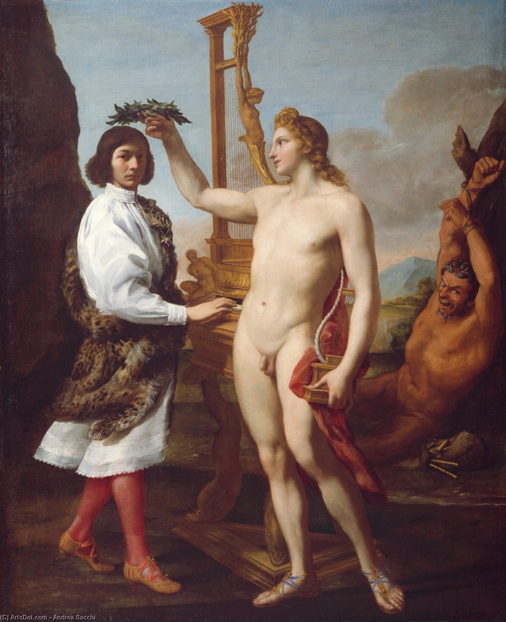 Wikioo.org - The Encyclopedia of Fine Arts - Painting, Artwork by Andrea Sacchi - Marcantonio Pasquilini Crowned by Apollo